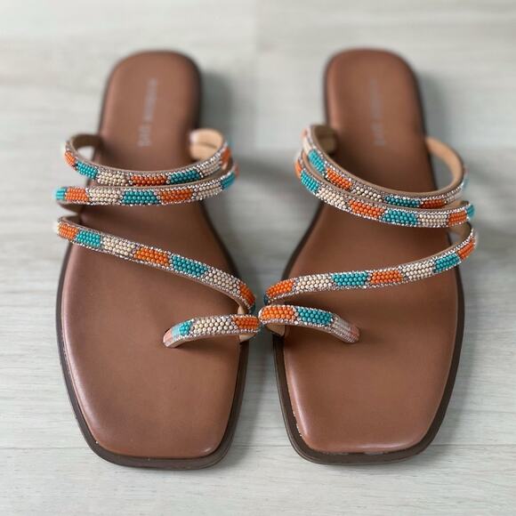 Madden Girl NEW Beaded Strappy Sandals Teal Coral Size 8 - Picture 3 of 12